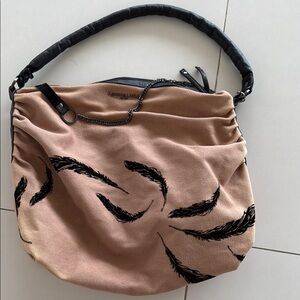 Stylish Tan and Black Feather-Patterned Women's Bag